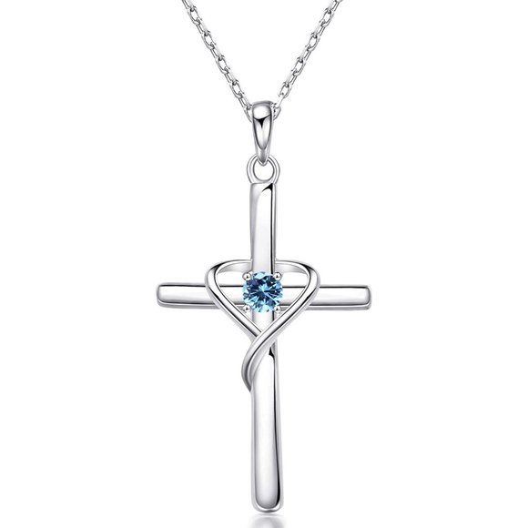 AmorAime 925 Sterling Silver Cross Necklace for Women Men 5A CZ Birthsto… - Picture 2 of 10